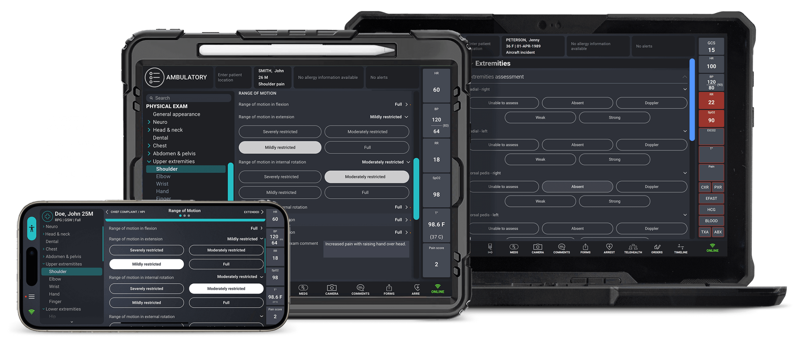 Three devices with data